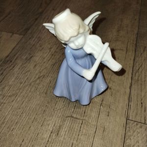 Porcelain Angel playing a Violin, Made in Japan Blue & White w/Tan hair Vintage